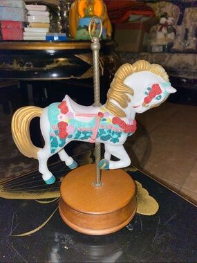Vintage Paul Sebastian Collection Carousel Horse Figurine in White/Gold and Teal